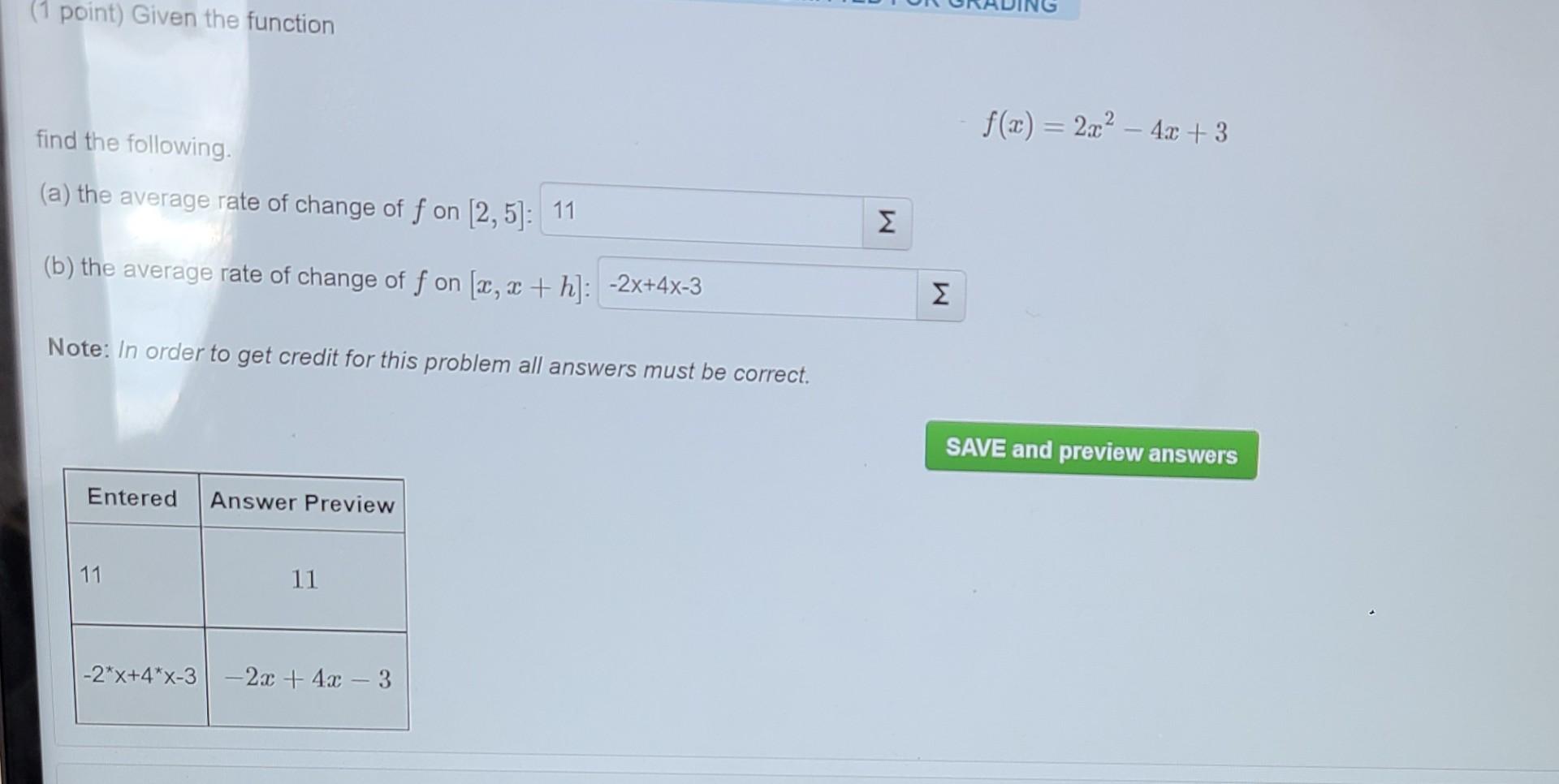 Solved 1 Point Given The Function F X 2x2 4x 3 Find