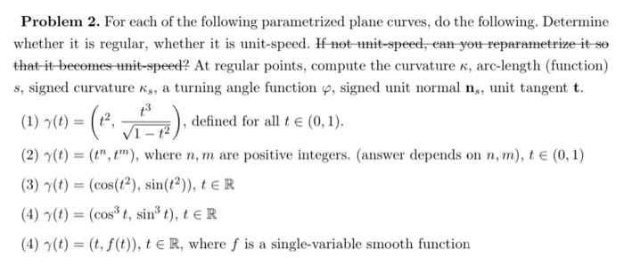 Problem 2. For each of the following parametrized | Chegg.com