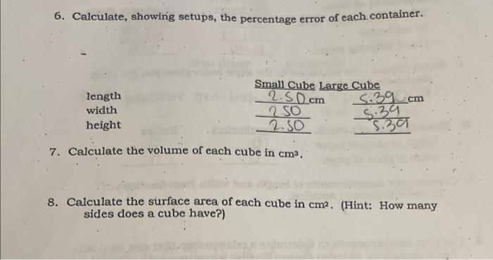 Solved 6. Calculate, showing setups, the percentage error of | Chegg.com