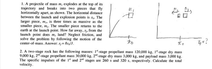 Solved 1. A projectile of mass m, explodes at the top of its | Chegg.com