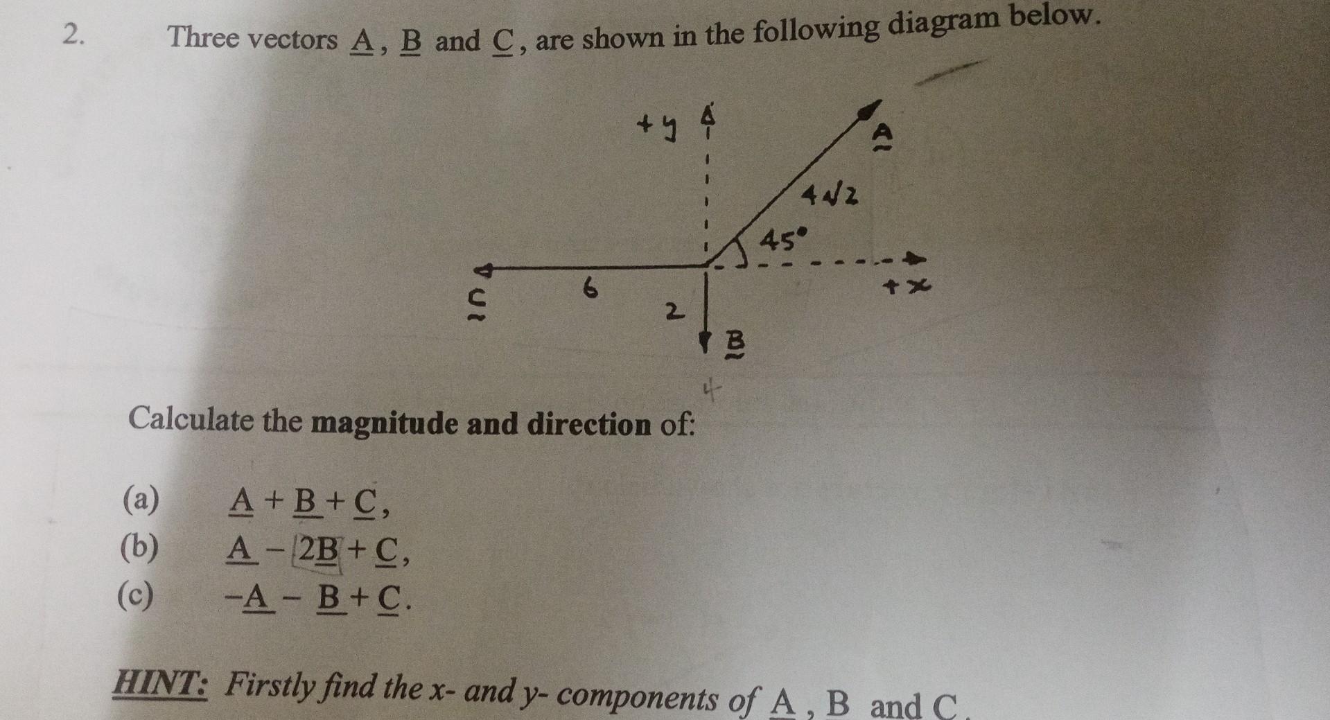 Solved Three Vectors A,B And C, Are Shown In The Following | Chegg.com