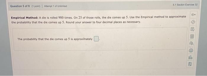 Solved Question 5 of 8( point) Atermopit 1 of Unlimited 5.1 | Chegg.com