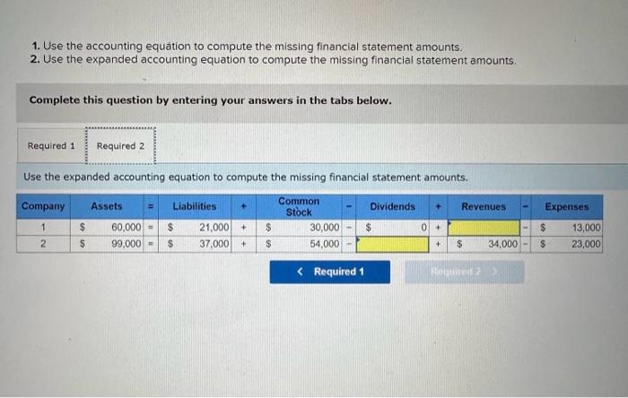 1. Use the accounting equation to compute the missing | Chegg.com