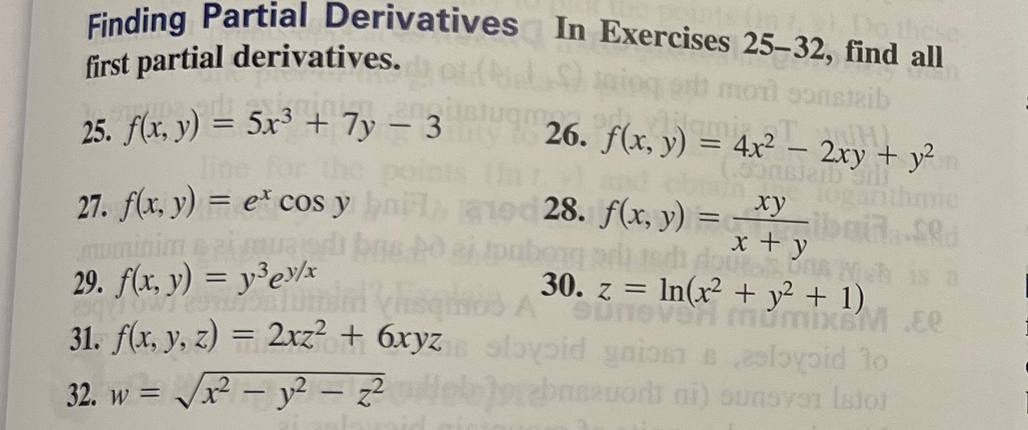 Solved Finding Partial Derivatives In Exercises 25-32, ﻿find | Chegg.com