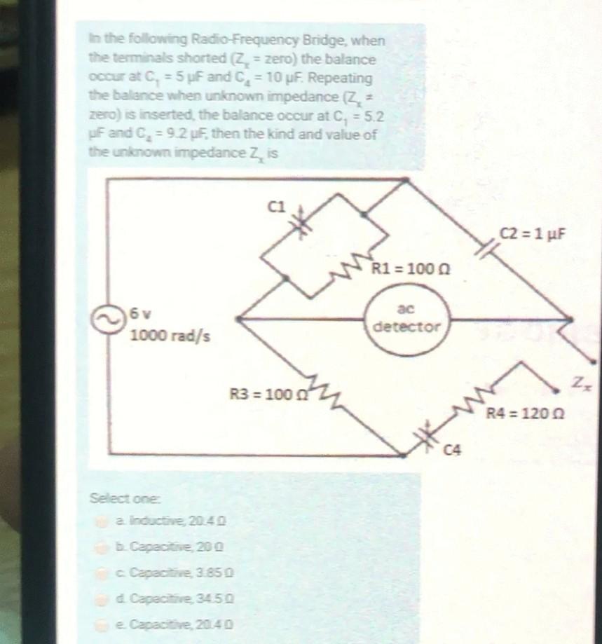 Solved For the next Wein Bridge if balance occur at Z = 100 Solved For the next Wein Bridge if balance occur at Z = 100