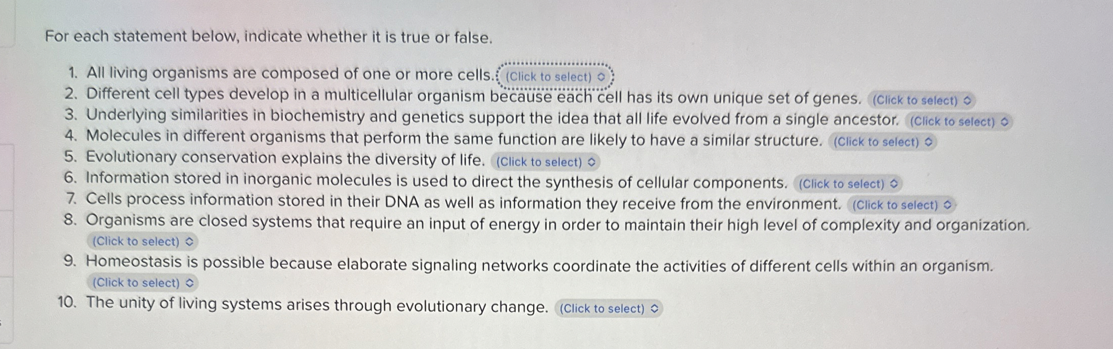 For each statement below, indicate whether it is true | Chegg.com