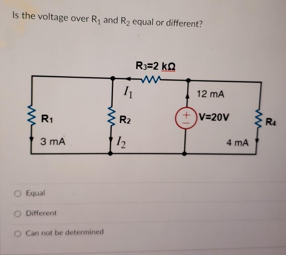 Solved Is the voltage over R1 and R2 equal or different? | Chegg.com