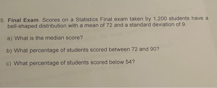 Solved 5. Final Exam. Scores on a Statistics Final exam | Chegg.com