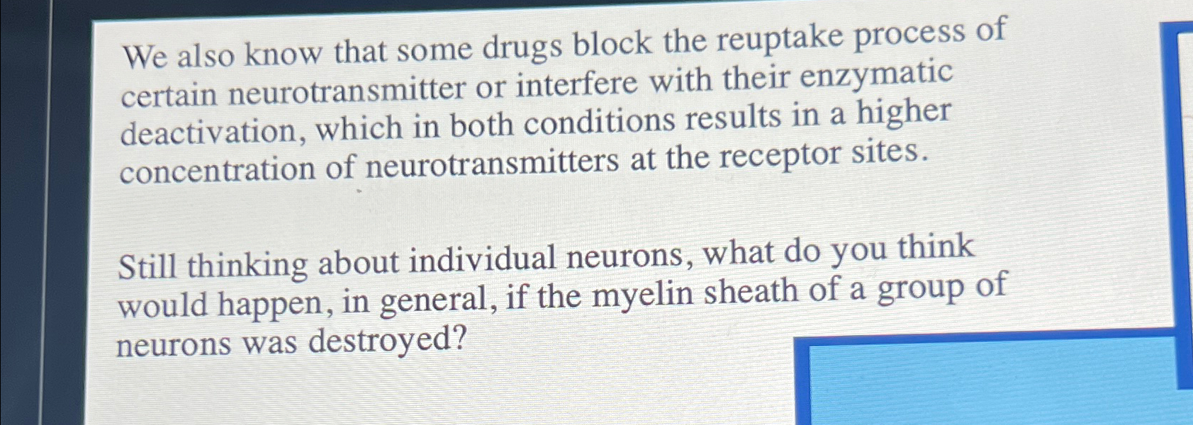 Solved We also know that some drugs block the reuptake | Chegg.com