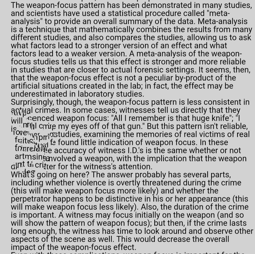 Solved The weapon-focus pattern has been demonstrated in | Chegg.com