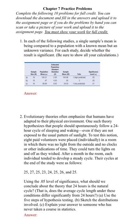 Solved Chapter 7 Practice Problems Complete The Following 10 | Chegg.com