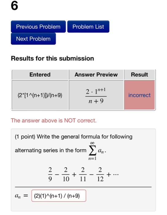 Solved 6 Previous Problem Next Problem Results for this | Chegg.com