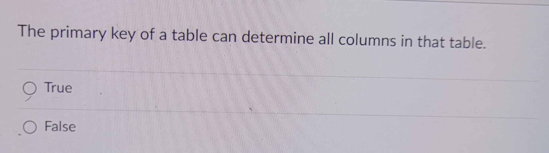 Solved The primary key of a table can determine all columns | Chegg.com