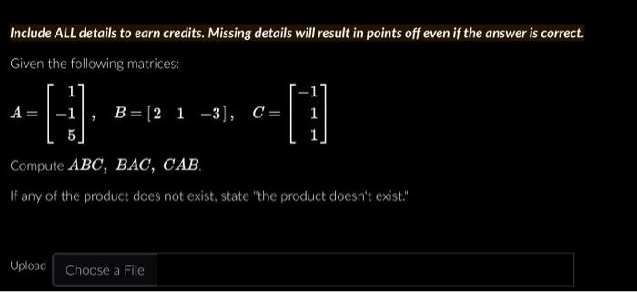 Solved Include ALL details to earn credits. Missing details | Chegg.com