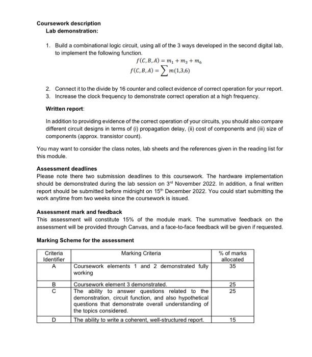 coursework description