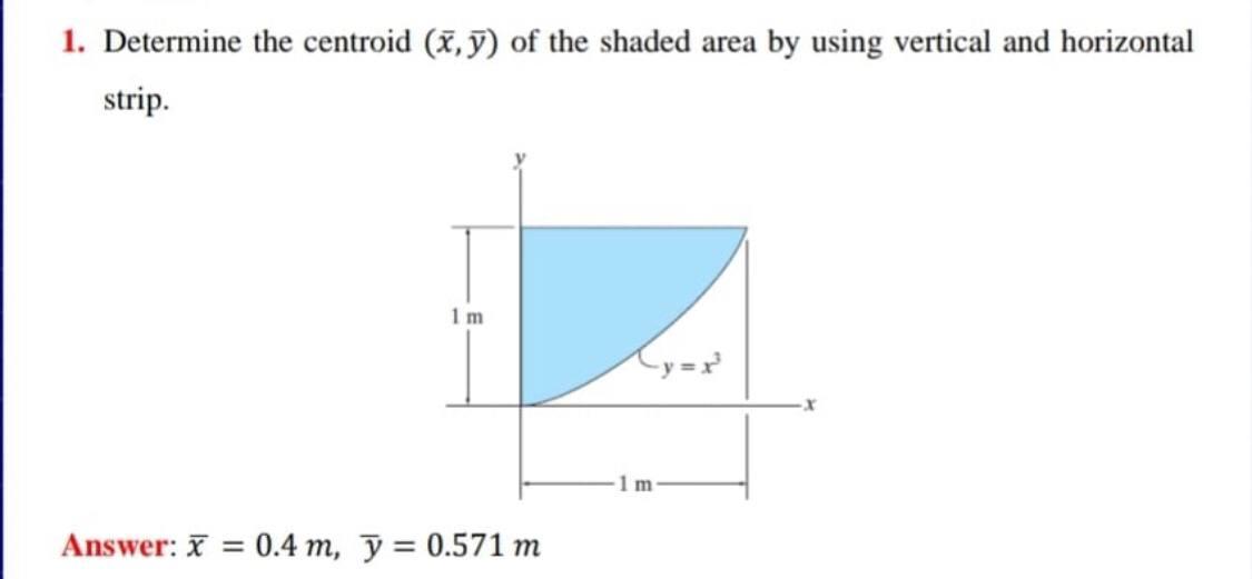 Solved 1. Determine the centroid (x,y) of the shaded area by