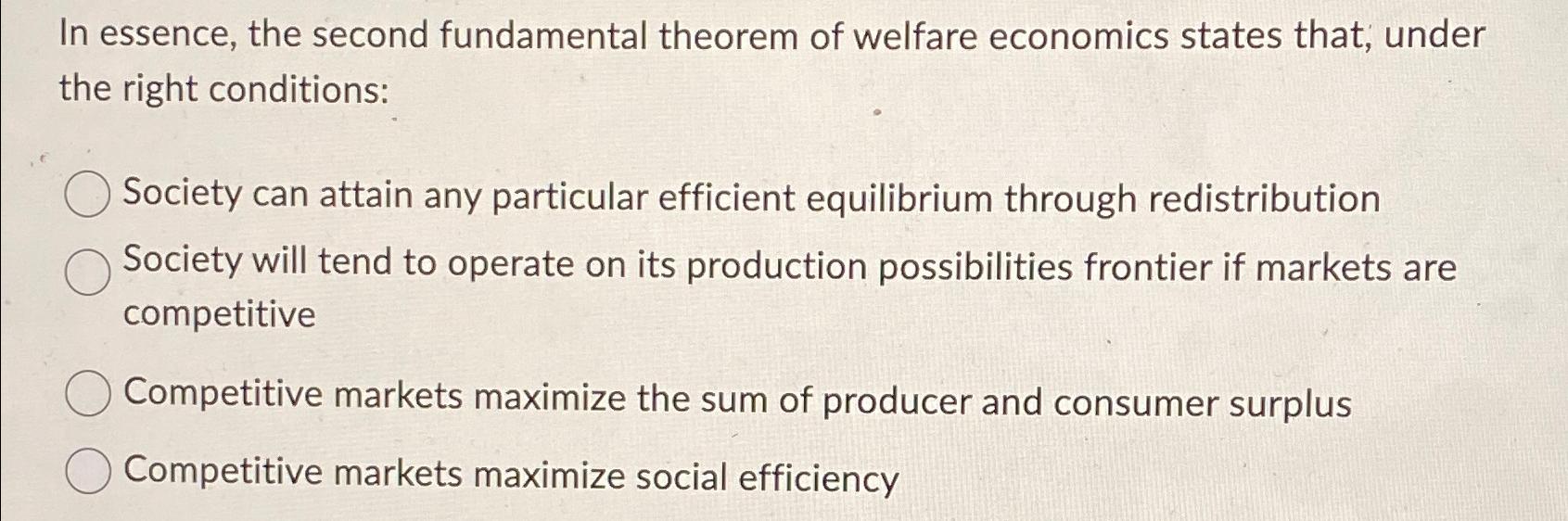 Second Fundamental Theorem Welfare Economics