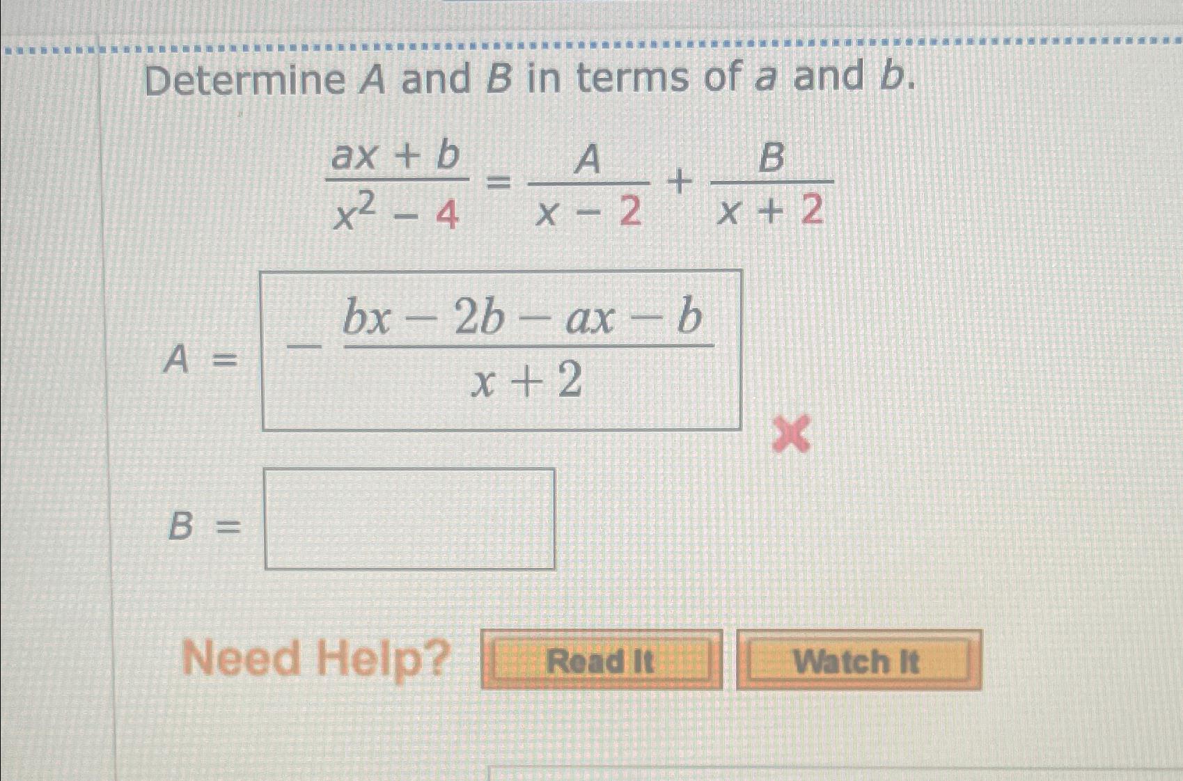 Solved Determine A and B ﻿in terms of a and | Chegg.com