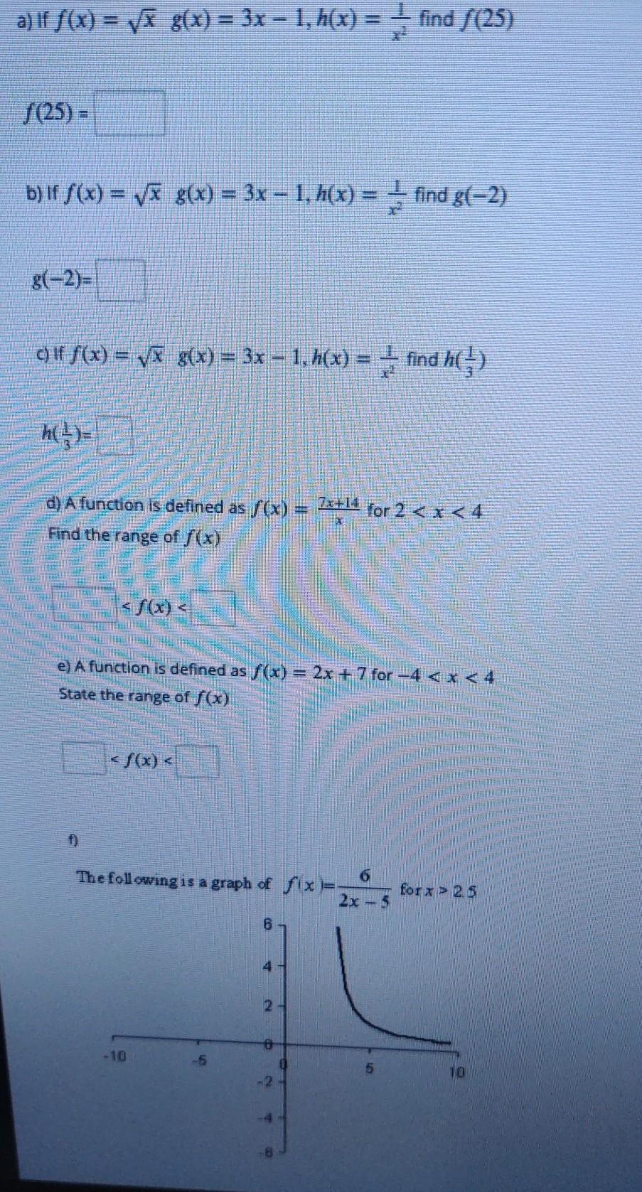 A If X Va G X 3x 1 H X Find F 25 Chegg Com