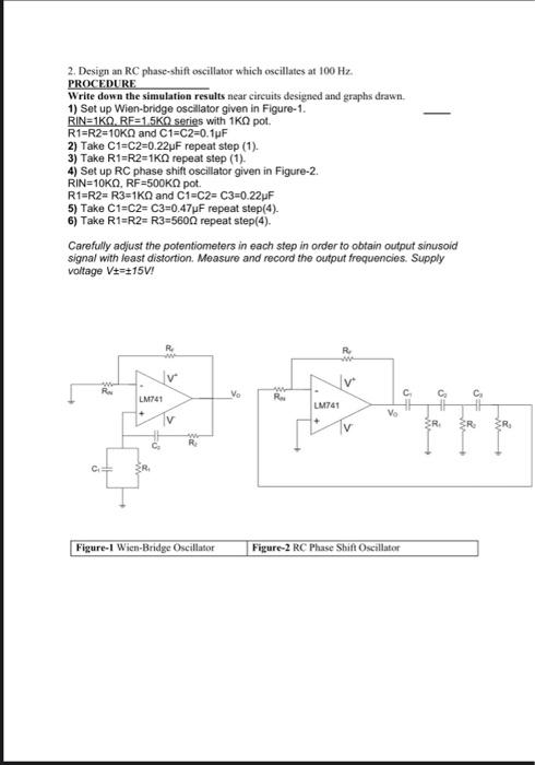 EXPERIMENT-7&8 WIEN BRIDGE & RC PHASE SHIFT | Chegg.com