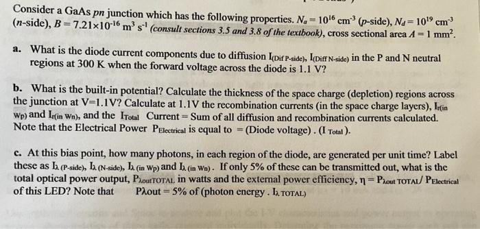 Consider a GaAs pn junction which has the following | Chegg.com