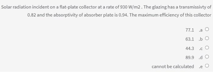 Solved Solar radiation incident on a flat-plate collector at | Chegg.com