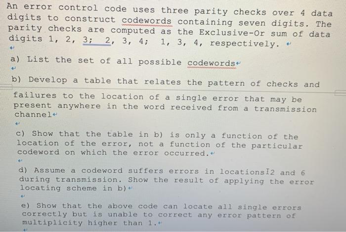 Solved An error control code uses three parity checks over 4 | Chegg.com