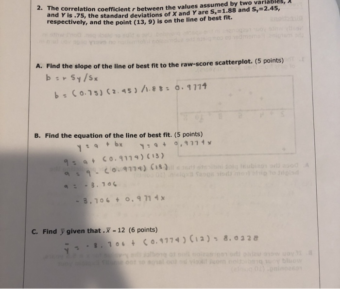Solved 2. The correlation coefficient r between the values | Chegg.com
