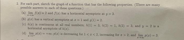 Solved 2. For each part, sketch the graph of a function that | Chegg.com