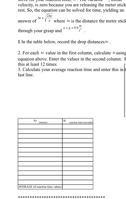 Solved Procedure: 1. One person will hold a meter stick | Chegg.com
