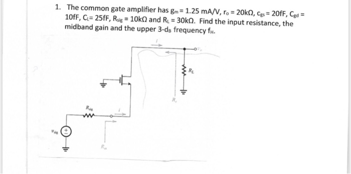 Solved 1. The common gate amplifier has gm = 1.25 mA/V, 1. = | Chegg.com