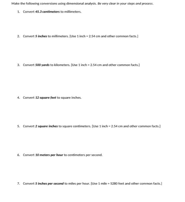 Solved Make The Following Conversions Using Dimensional Chegg Com