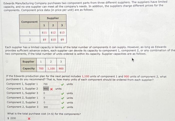 Solved Edwards Manufacturing Company purchases two component | Chegg.com