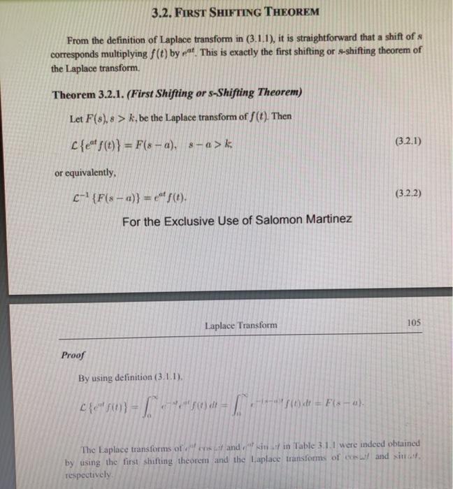 Solved 3.2. First Shifting Theorem For 3.2.7-5, find the | Chegg.com