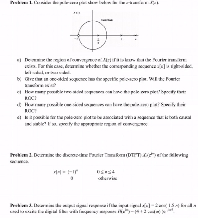 Solved Problem 1. Consider the pole-zero plot show below for | Chegg.com