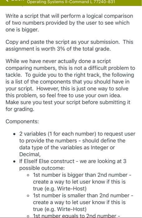 Operating System II Write a script that will perform | Chegg.com