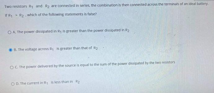 Solved Two resistors Ry and R2 are connected in series, the | Chegg.com