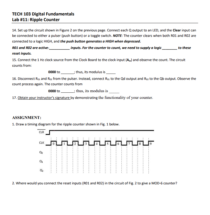 TECH 103 ﻿Digital FundamentalsLab #11: Ripple | Chegg.com