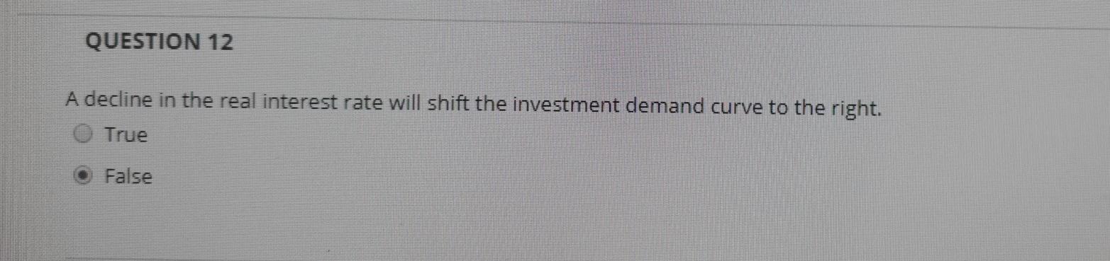 Solved QUESTION 12 A decline in the real interest rate will | Chegg.com