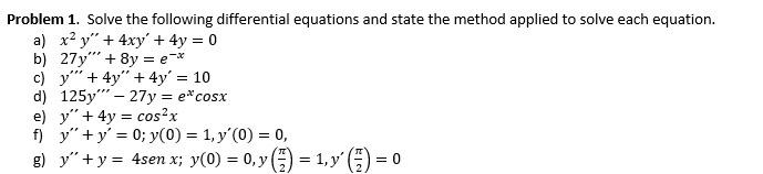 Solved Problem 1 Solve The Following Differential Chegg