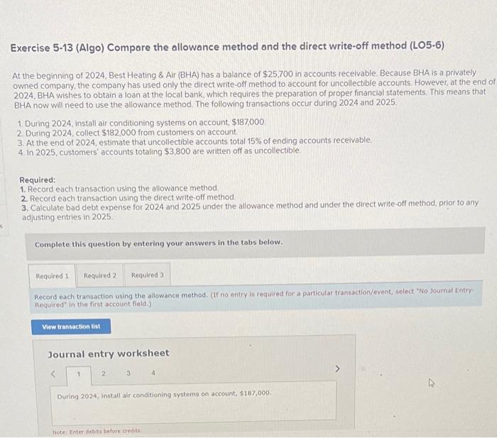 Solved Exercise 5-13 (Algo) Compare the allowance method and | Chegg.com