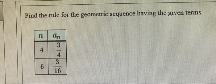 Solved Find the rule for the geometric sequence having the | Chegg.com