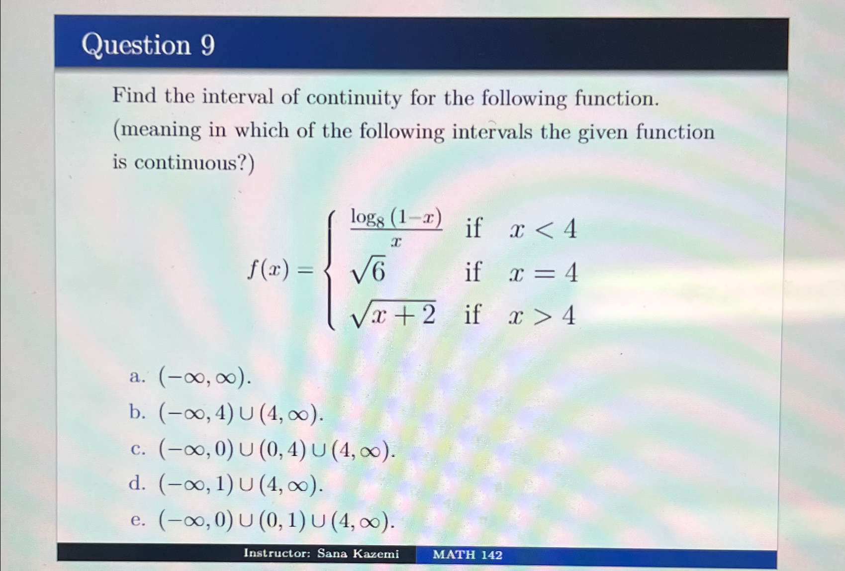 Solved Find the interval of continuity for the following | Chegg.com
