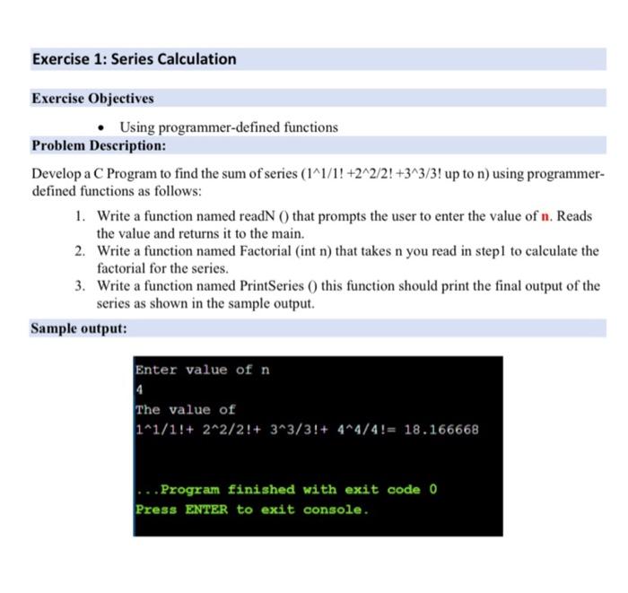 Solved Exercise 1: Series Calculation Exercise Objectives • | Chegg.com