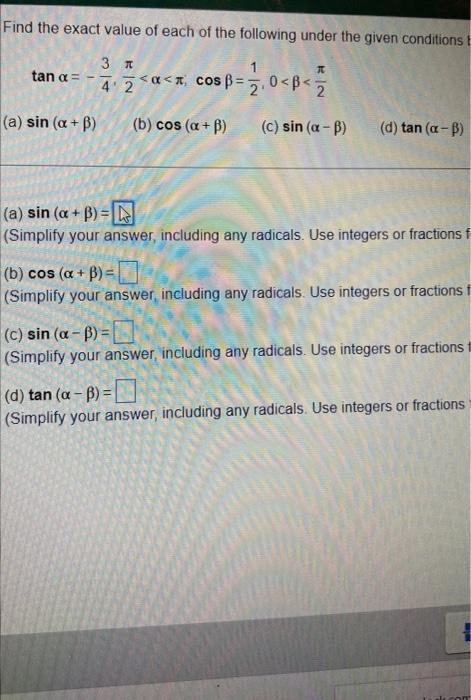 Solved find the exact value of each of the following under | Chegg.com