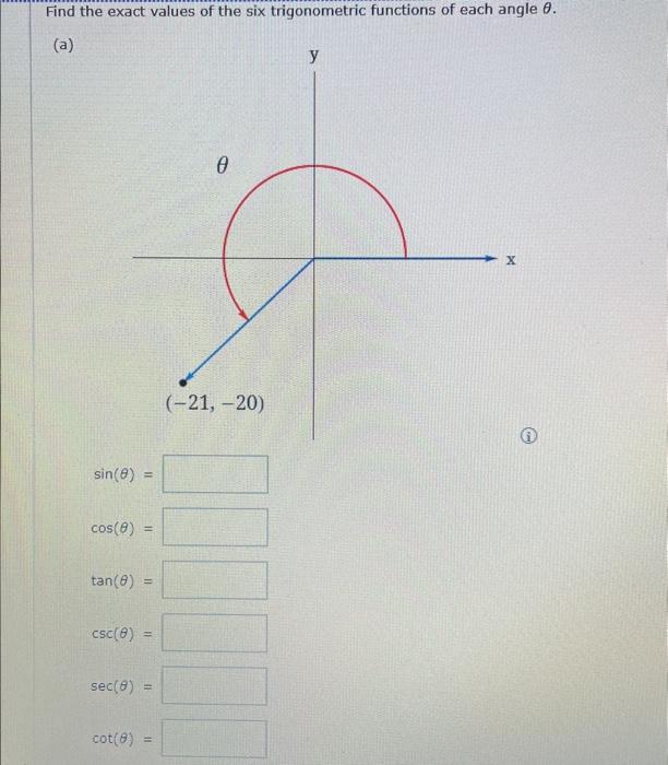 Find the exact values of the six trigonometric functions of each angle \( \theta \).