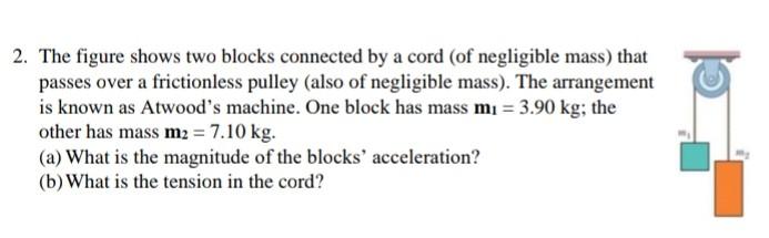 Solved 2. The figure shows two blocks connected by a cord | Chegg.com