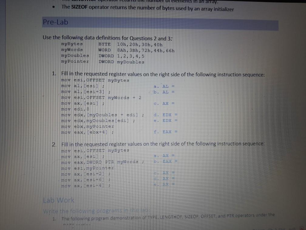 Solved elements in an array. The SIZEOF operator returns the