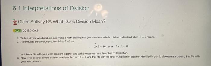 Solved 6.1 Interpretations of Division Ì Class Activity 6A | Chegg.com