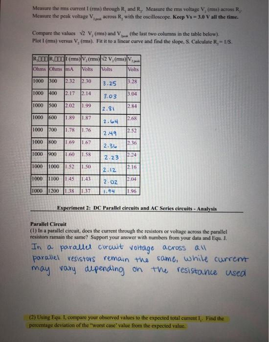 Solved Experiment 2 Dc Parallel Circuits And Ac Series C Chegg Com